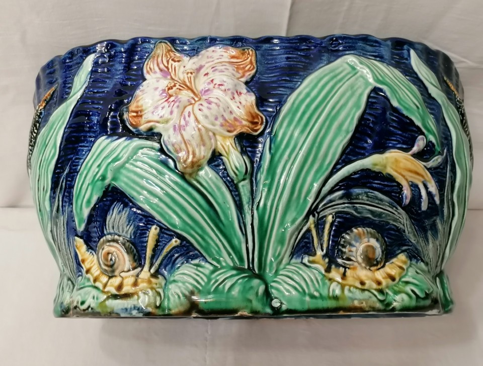 CACHE-POT DE WASMUEL (BELGE) - BARBOTINE EMAILLE 