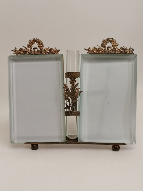 Porte Photo Diptyque et sa Bouquetière – Verre Biseauté – fin XIXème