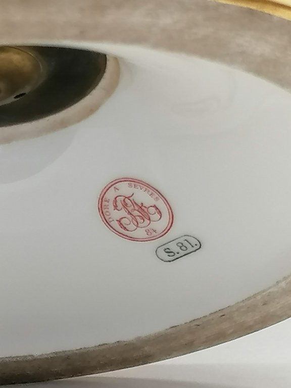 Grande coupe en porcelaine de Sèvres - Bleu Royal et dorées - 1881 - XIX ème -photo-5