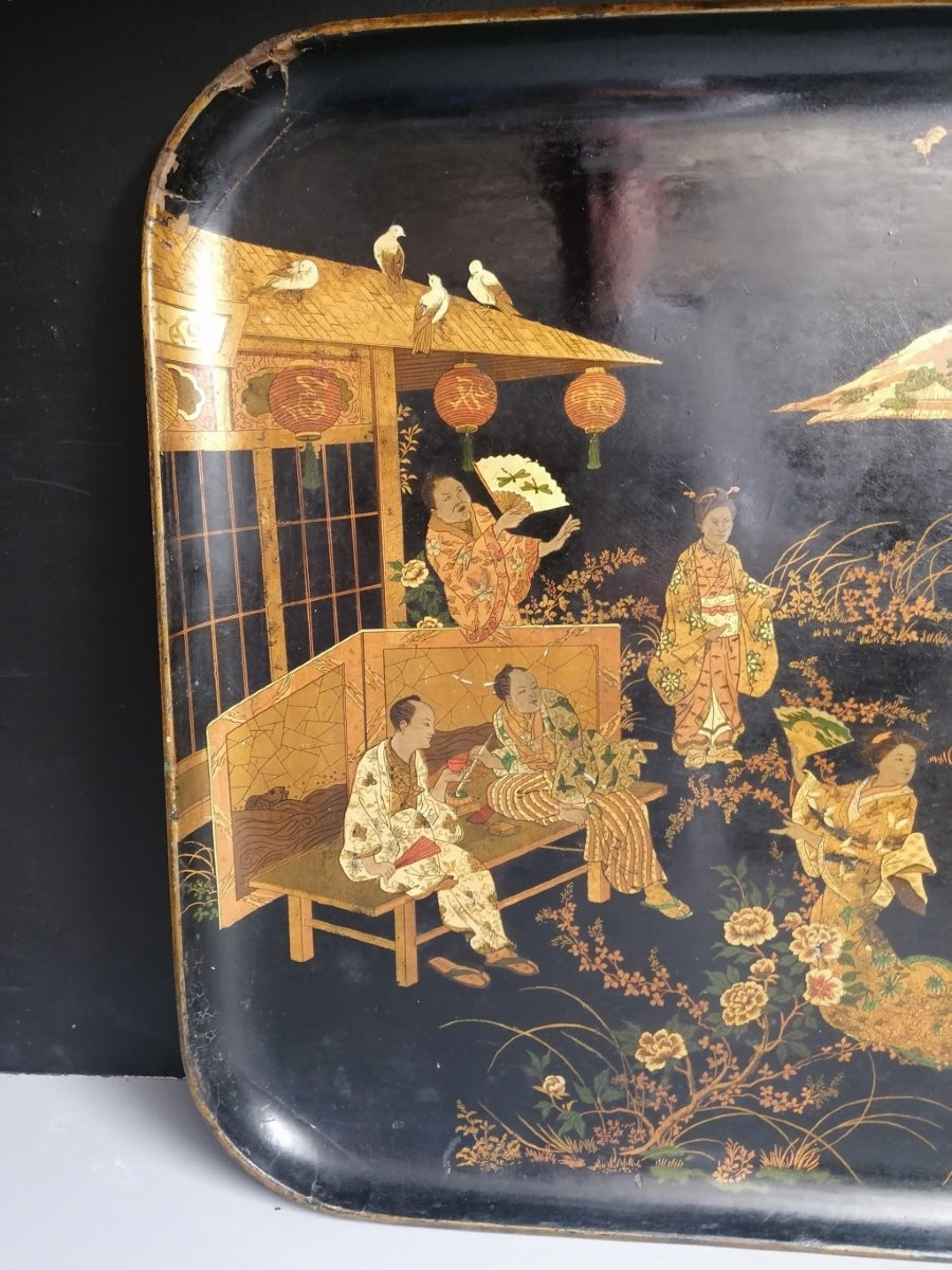Plateau au Décor Japonais - Les dignitaires – XIXème siècle – 70 X 56 cm-photo-2