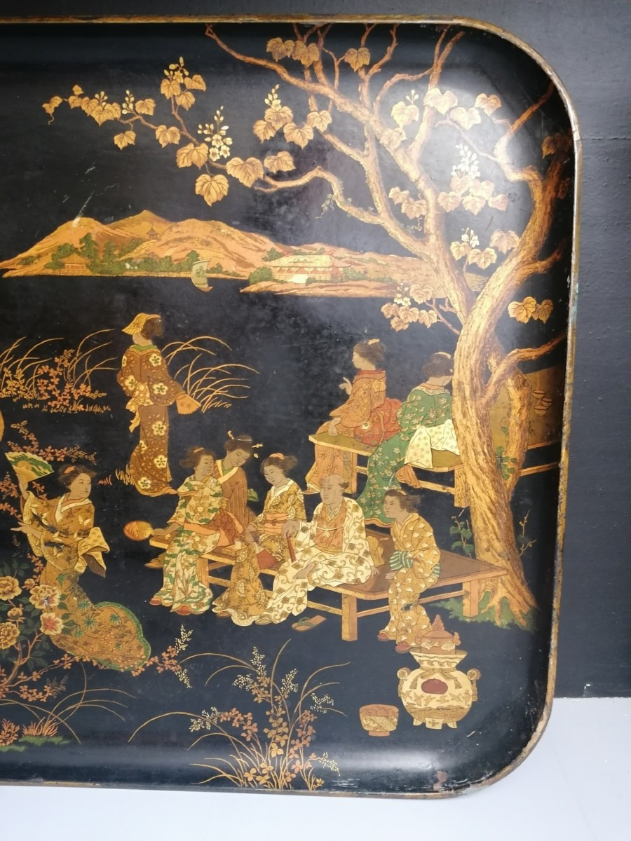 Plateau au Décor Japonais - Les dignitaires – XIXème siècle – 70 X 56 cm-photo-4