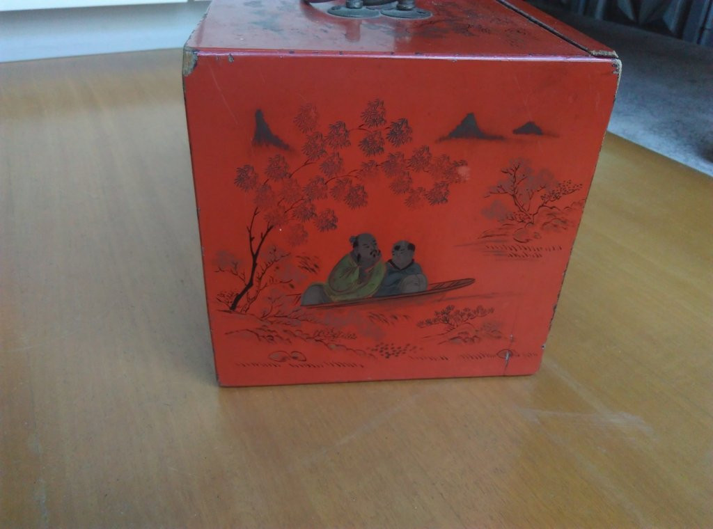 Mah-jong Games - 20th Century Vermilion Lacquer Box With All Tiles-photo-2