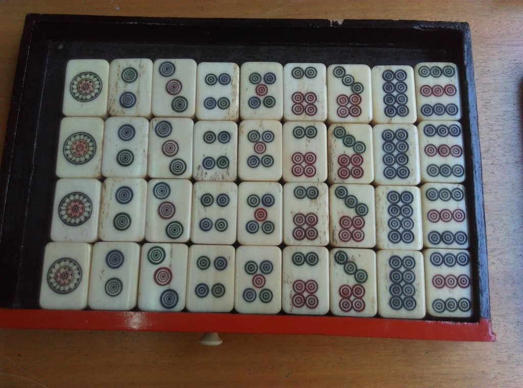 Mah-jong Games - 20th Century Vermilion Lacquer Box With All Tiles-photo-4