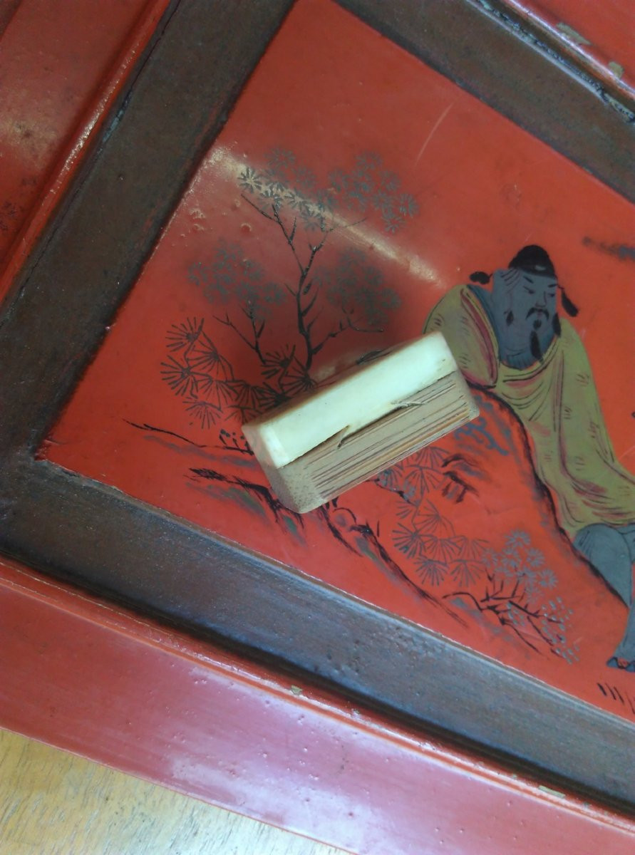 Mah-jong Games - 20th Century Vermilion Lacquer Box With All Tiles-photo-6