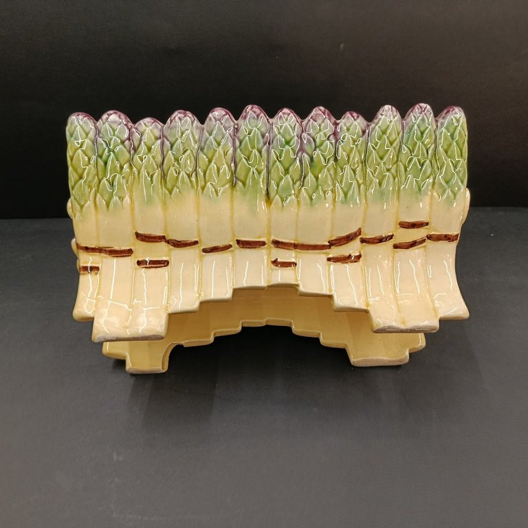 Set Of Two Asparagus Dishes - Majolica - Barbotine - Longchamp - 19th - 20th Century-photo-4