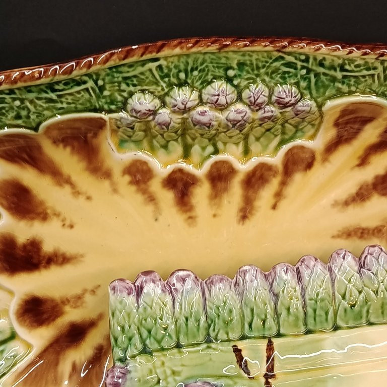 Set Of Two Asparagus Dishes - Majolica - Barbotine - Longchamp - 19th - 20th Century-photo-6