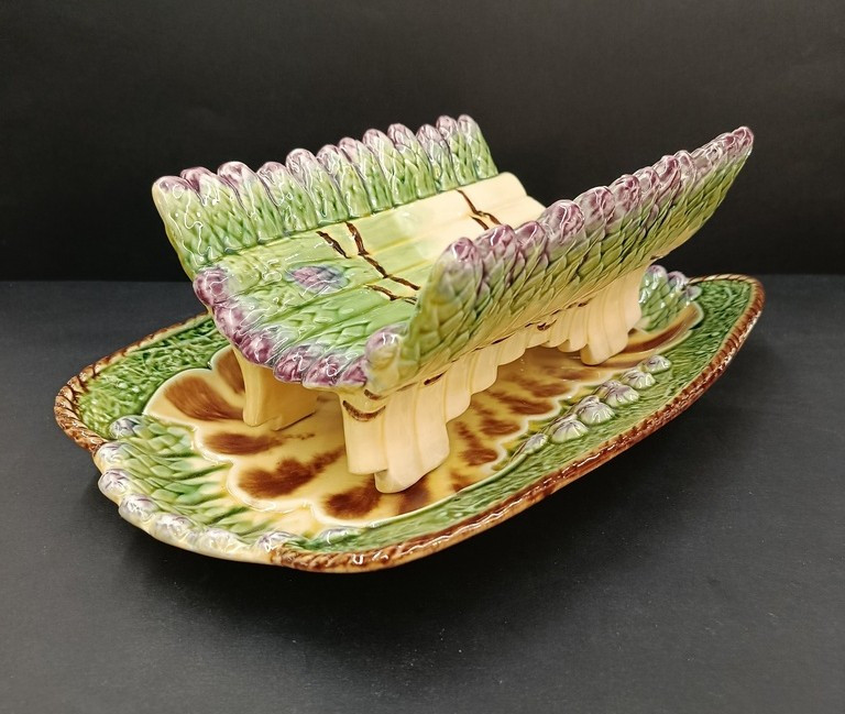 Set Of Two Asparagus Dishes - Majolica - Barbotine - Longchamp - 19th - 20th Century