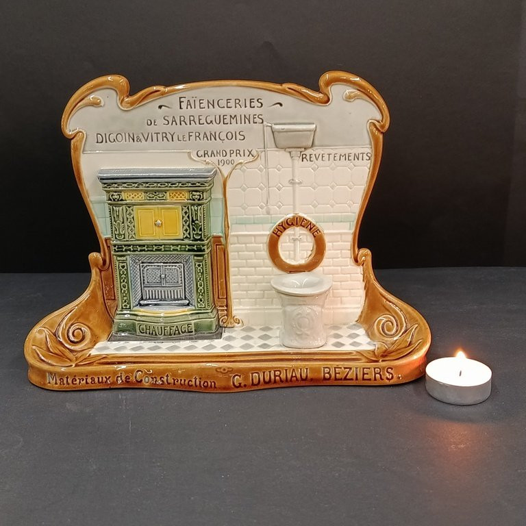  Faïencerie de Sarreguemines – Art Nouveau 1900 – Barbotine Publicitaire-photo-2