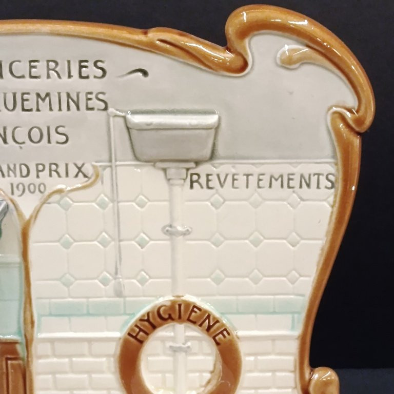  Faïencerie de Sarreguemines – Art Nouveau 1900 – Barbotine Publicitaire-photo-2