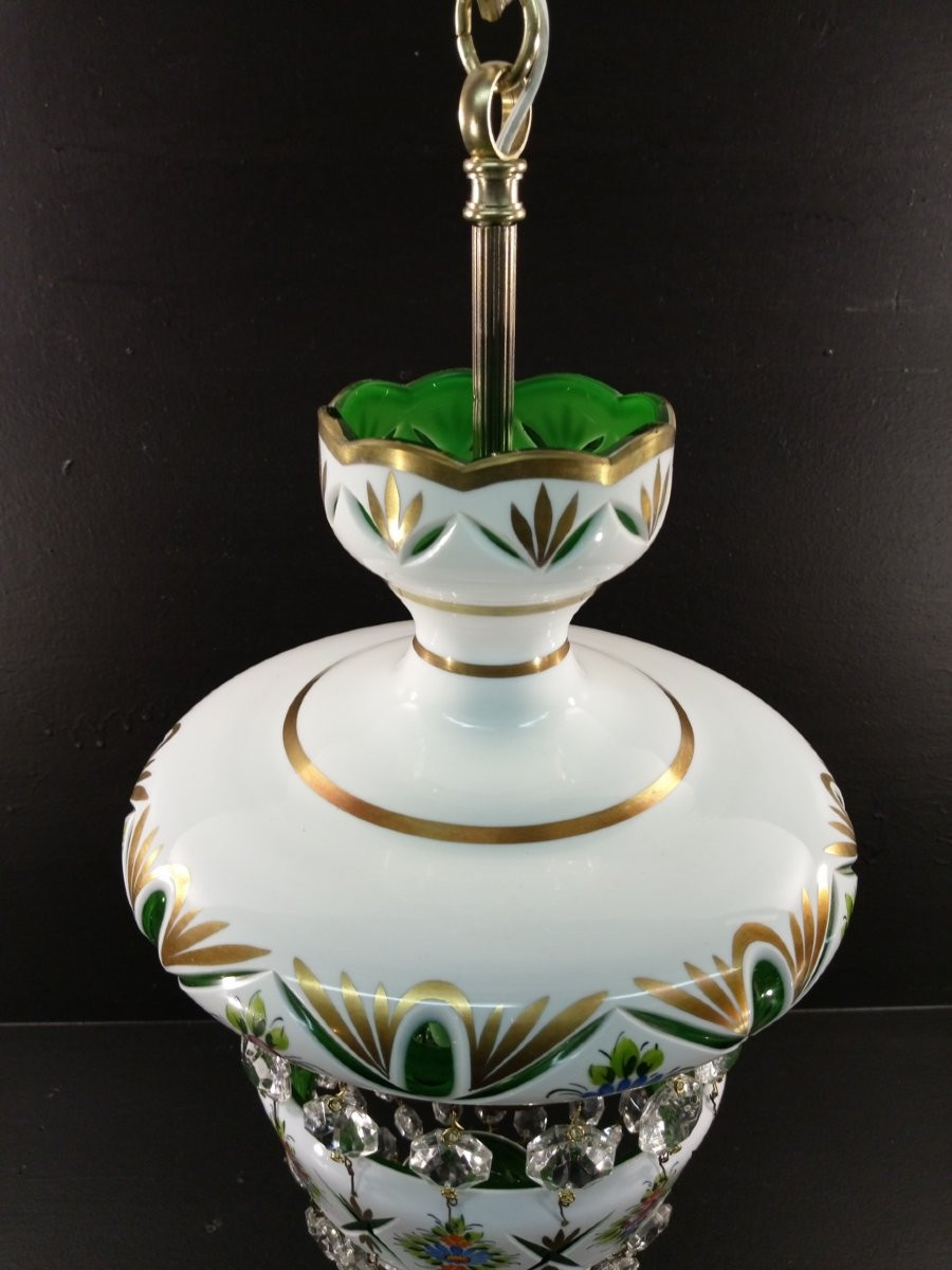 LUSTRE CRISTAL OPALINE - OVERLAY - MOSSER - XX EME -photo-2