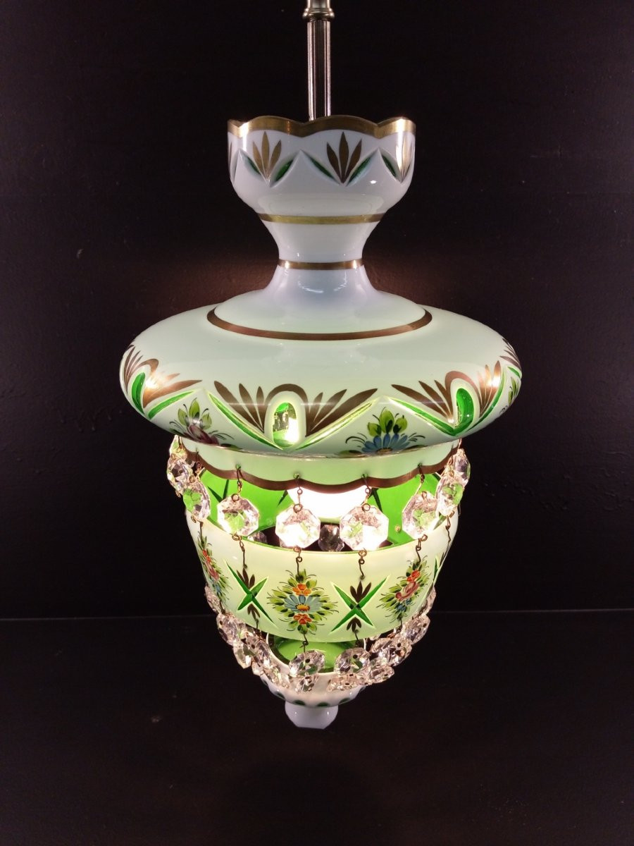 LUSTRE CRISTAL OPALINE - OVERLAY - MOSSER - XX EME -photo-1