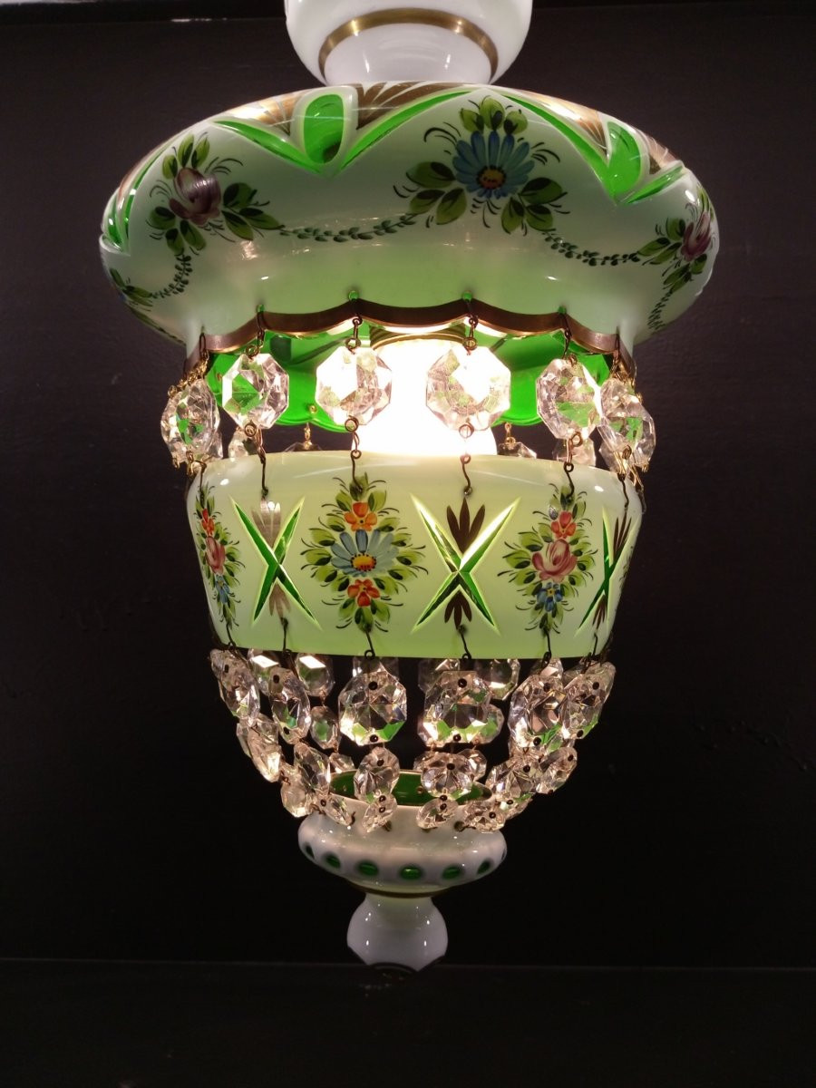 LUSTRE CRISTAL OPALINE - OVERLAY - MOSSER - XX EME -photo-2