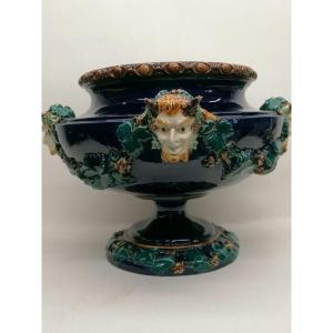 Slip-cast Earth Crater Vase, Heads Of Bacchus, By M. Thomas Sergent – 1830-1890