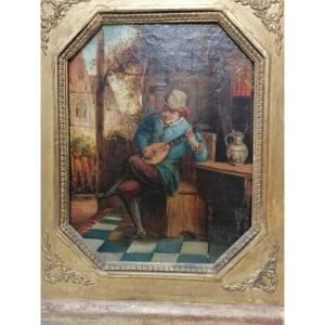 Oil Painting On Canvas - The Mandolin Player - 19th Century - Signature To Be Verified