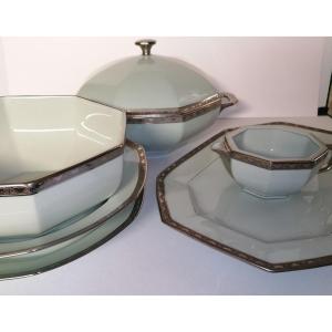PORCELAINE DE LIMOGES - RAYNAUD – 54 PIECES – PATE CELADON – PATINE A L'AGATHE – 1970 - 1975