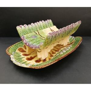 Services de deux plats à Asperges - Majolique - Barbotine - Longchamp- XIXème - XXème