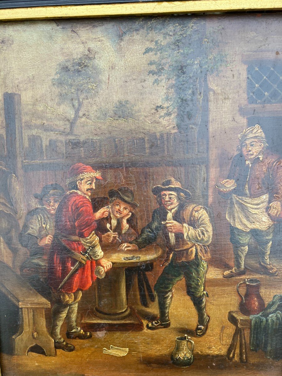 Scène De Taverne Huile Sur Toile XIXeme Dans Le Goût Des Peintures Flamandes XVIIeme-photo-3