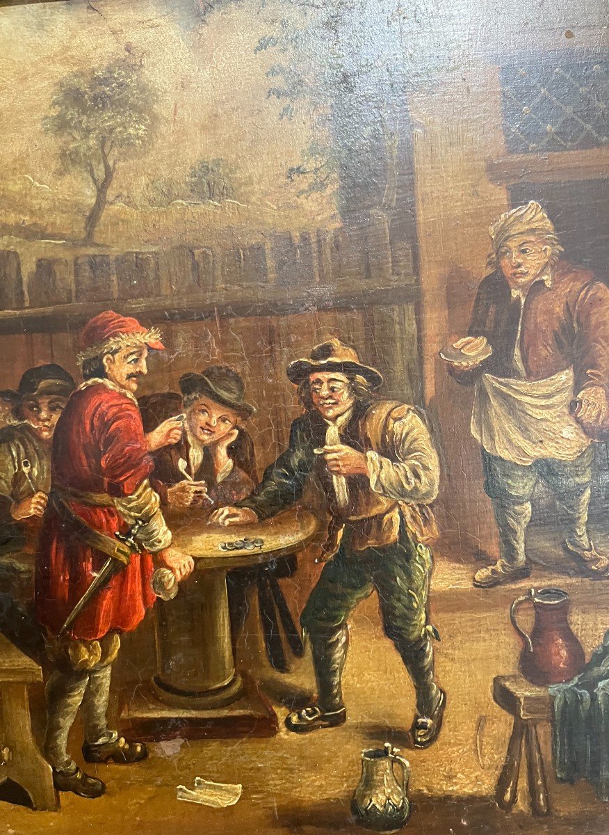 Scène De Taverne Huile Sur Toile XIXeme Dans Le Goût Des Peintures Flamandes XVIIeme
