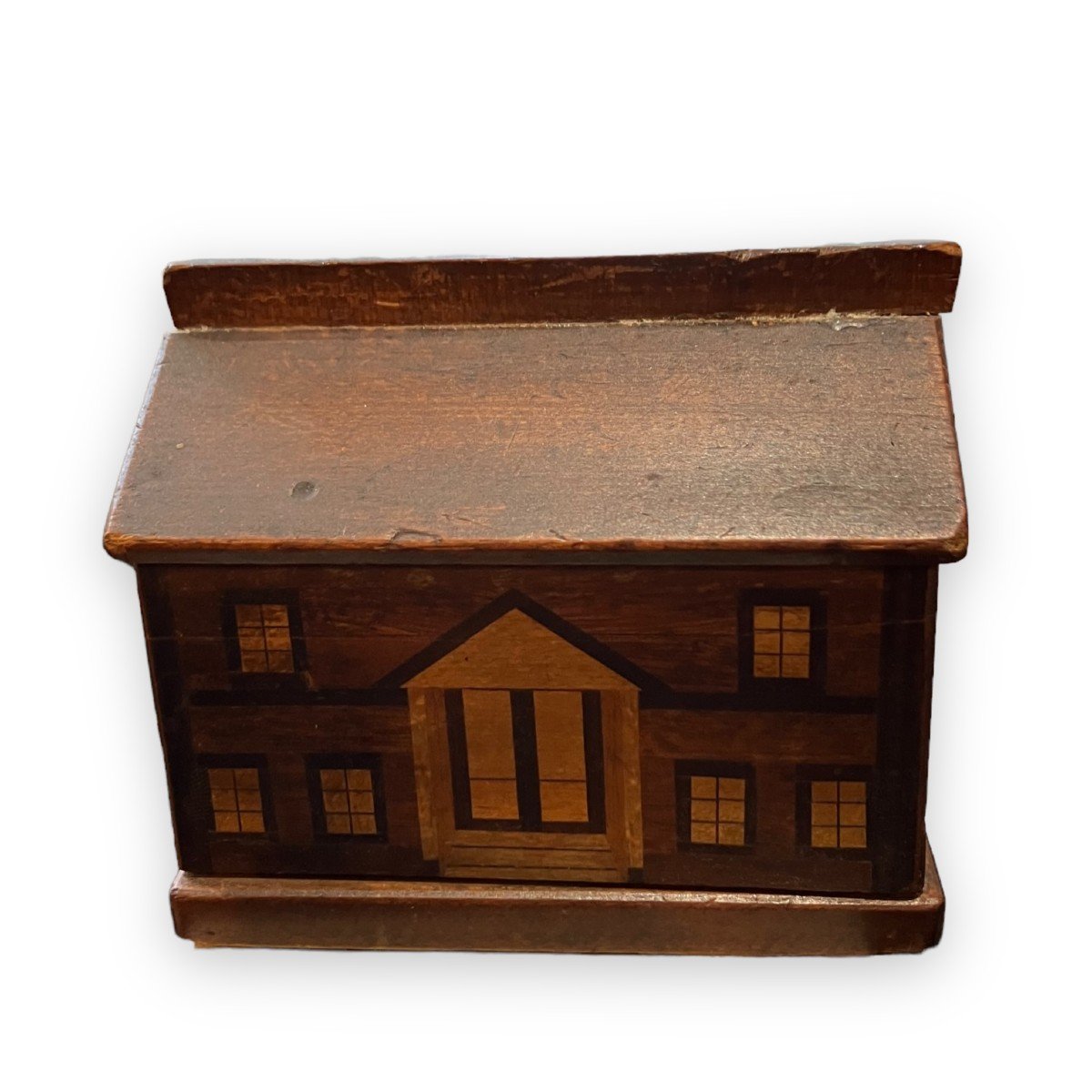 Folk Art Piggy Bank Forming House In Wood Marquetry