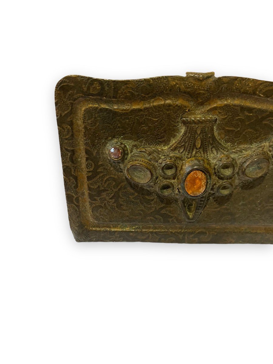 Small Art Nouveau Cigarette Box In Brass And Stones-photo-7