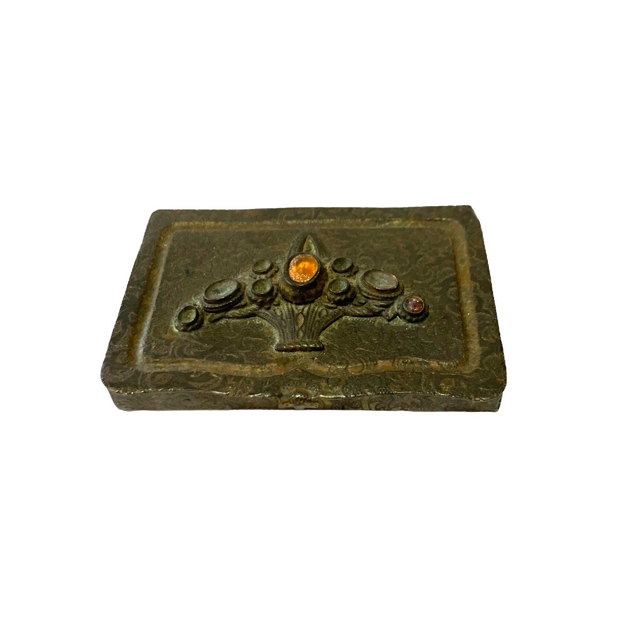 Small Art Nouveau Cigarette Box In Brass And Stones