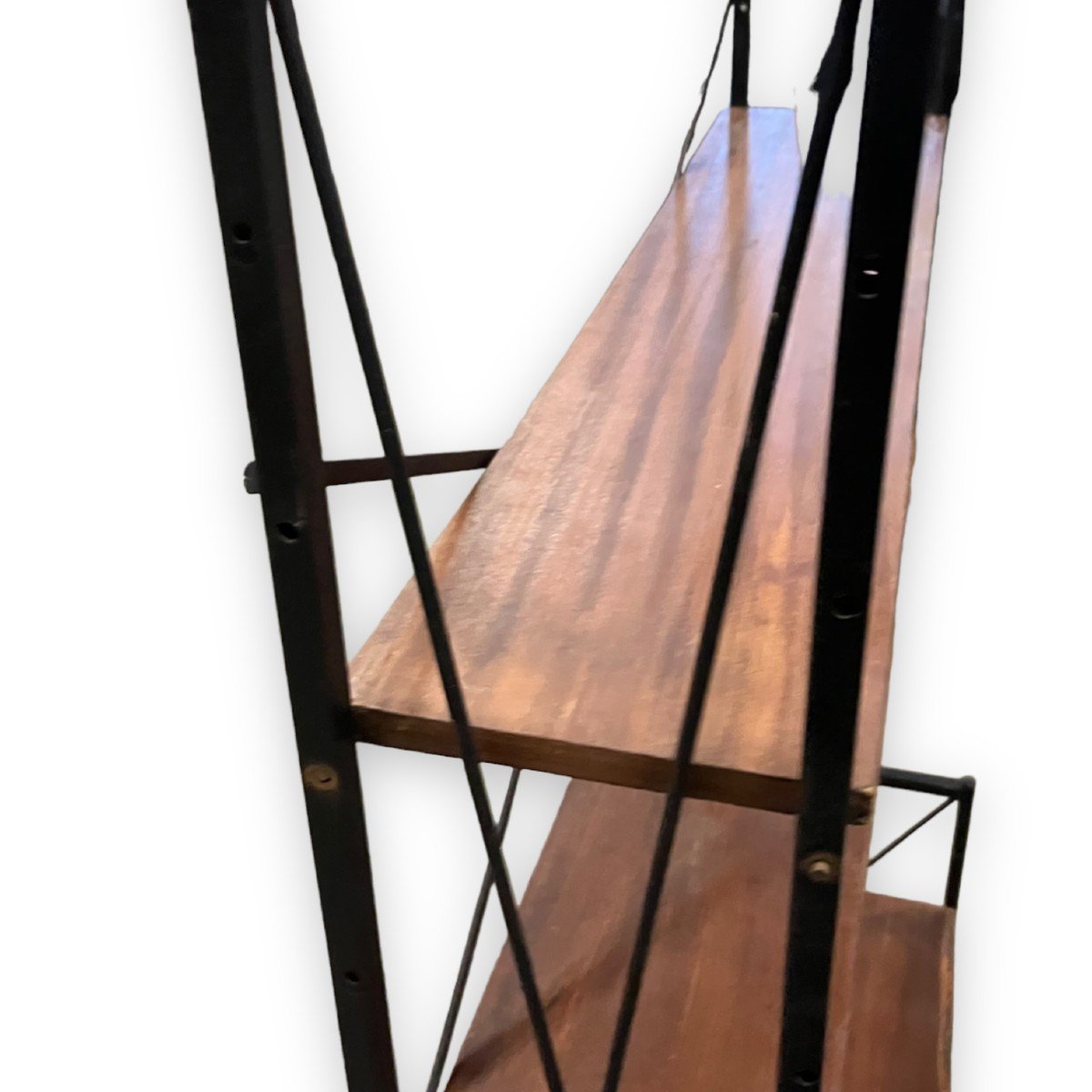 Vintage Italian Shelf Bookcase In Teak And Black Lacquered Metal Circa 1950-photo-2