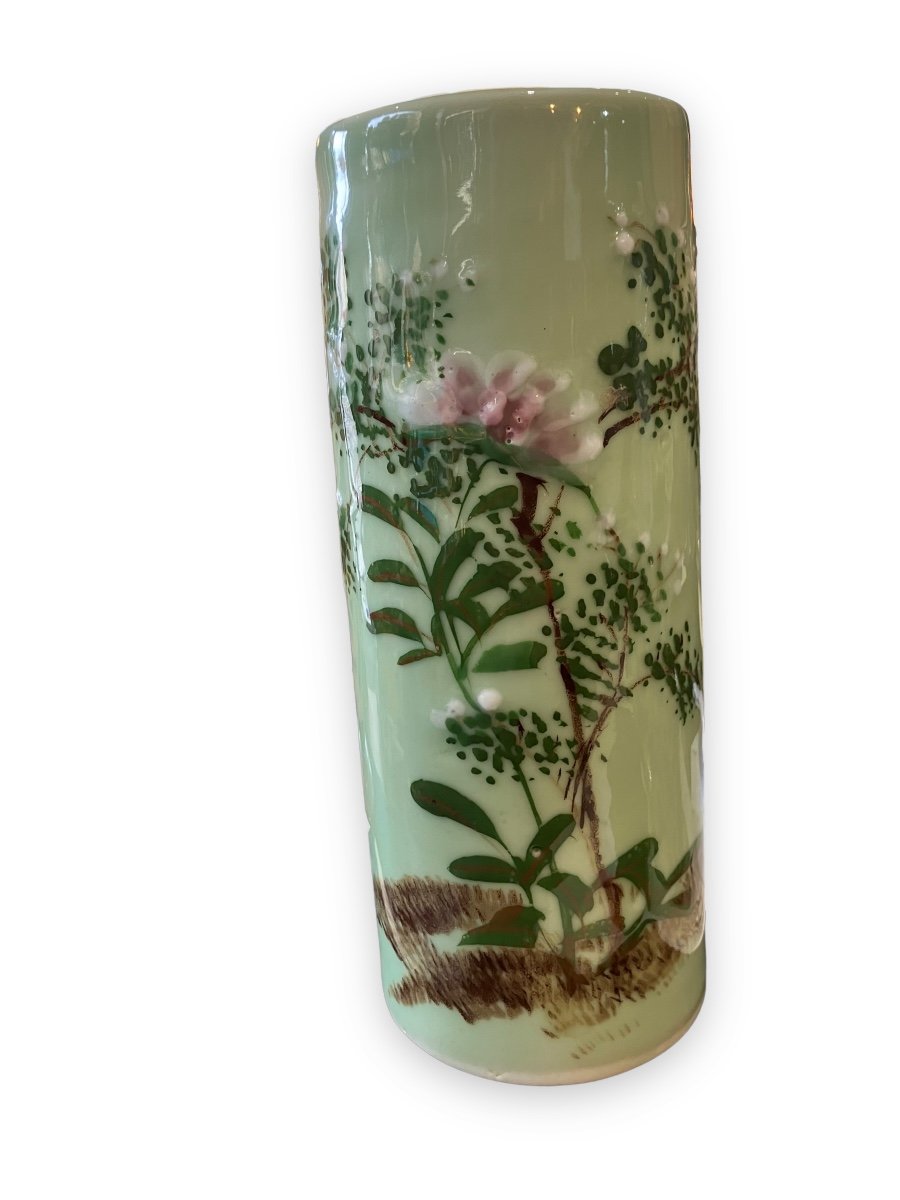 Vase Rouleau En Porcelaine Celadon Asiatique Circa 192 0-photo-2