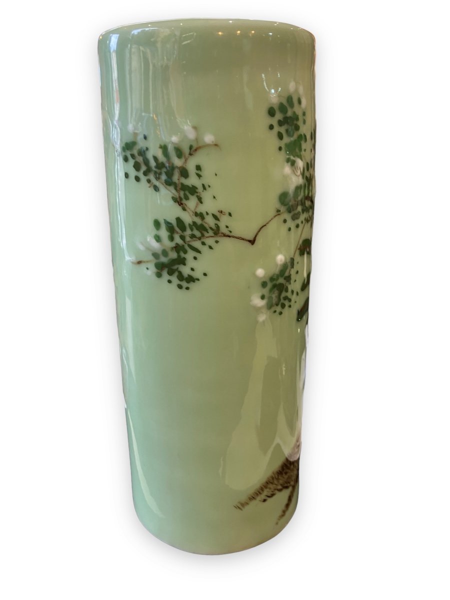 Vase Rouleau En Porcelaine Celadon Asiatique Circa 192 0-photo-5