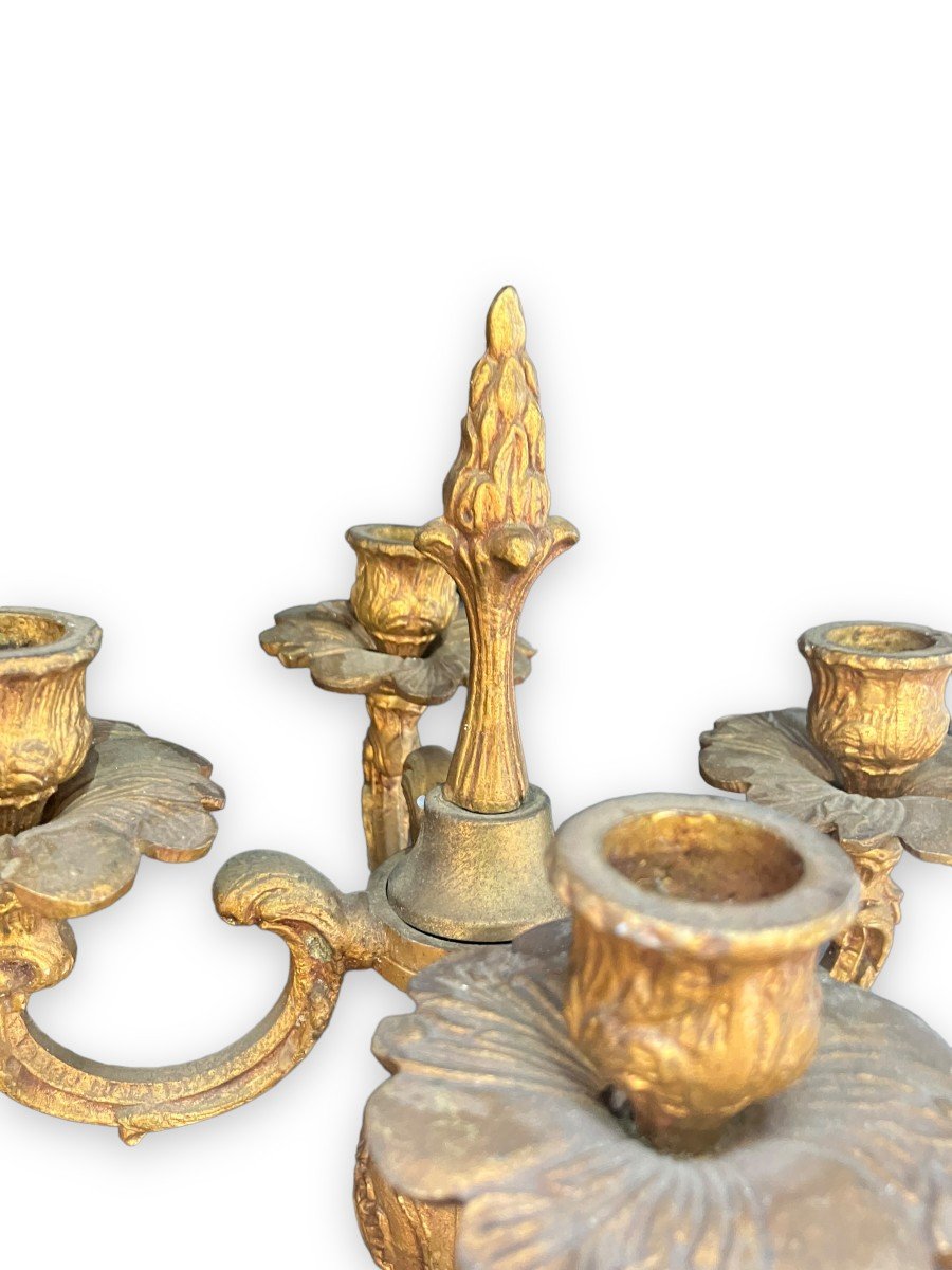 Pair Of Candlesticks With Four Branches In Golden Brass-photo-7