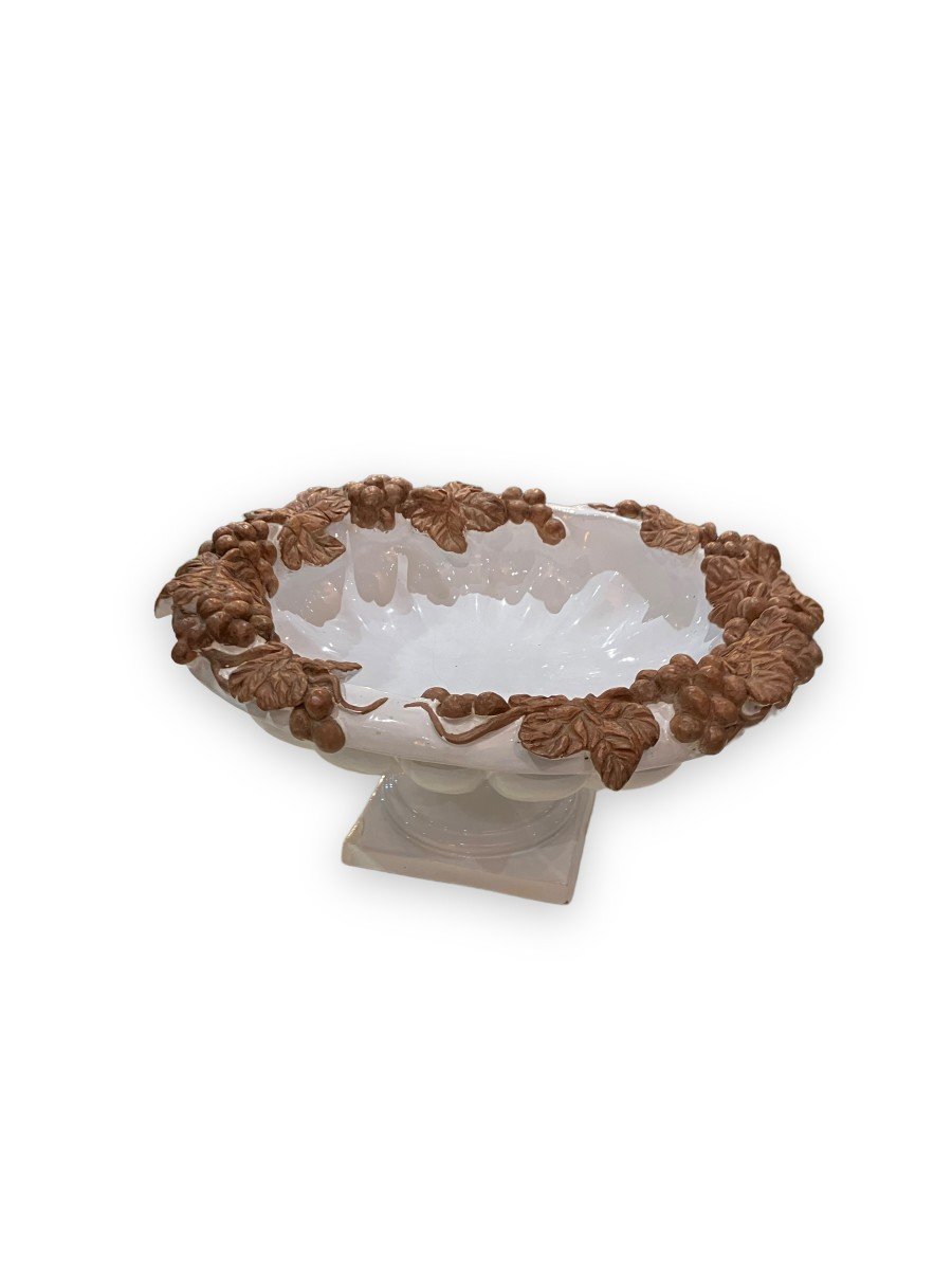 Coupe Et Broc En Céramique émaillée Blanche à Décor De Grappes De Raisins Et Feuilles De Vigne-photo-4