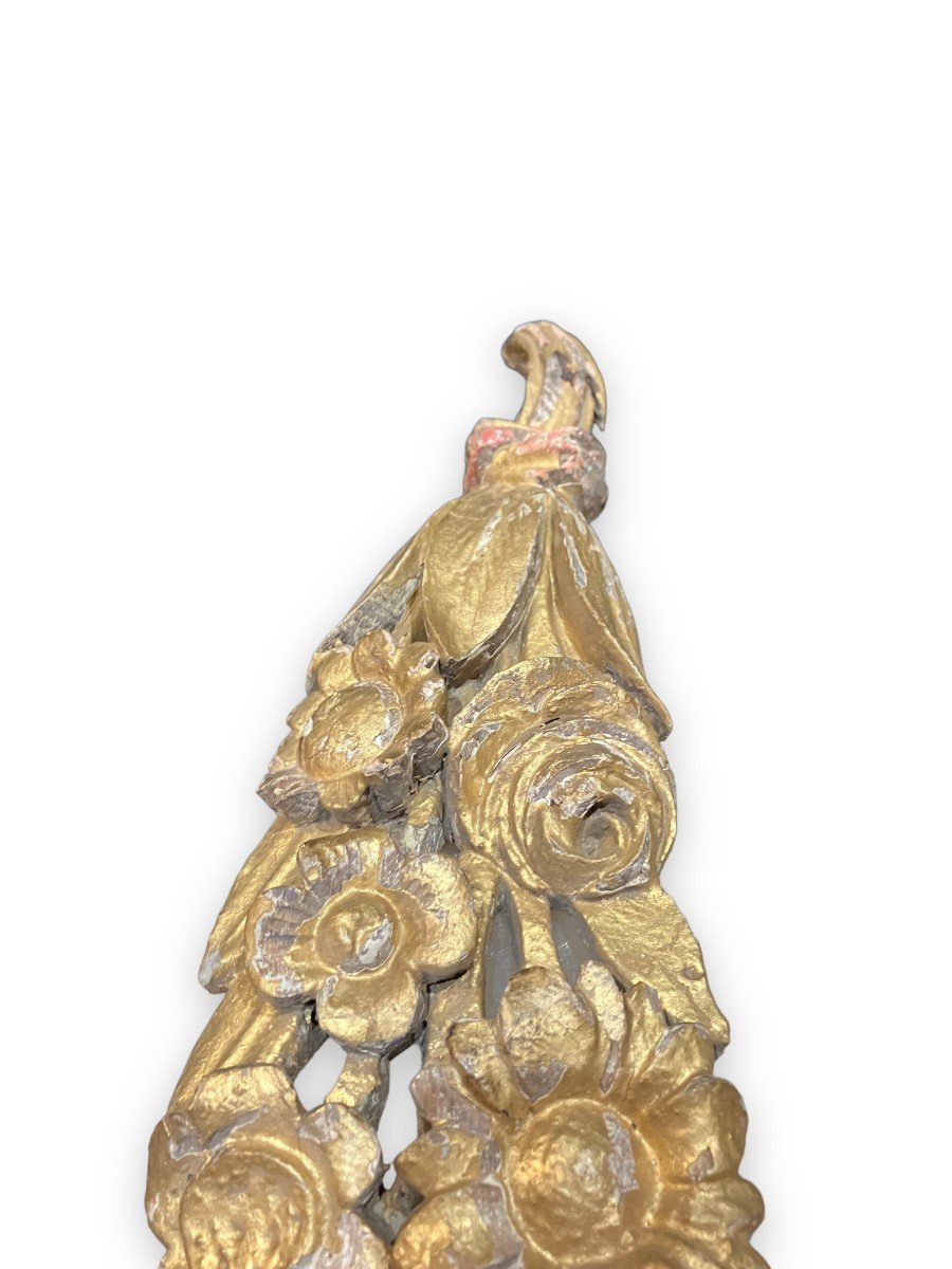 Pair Of Decorative Bas Reliefs In Golden Wood Floral Patterns-photo-4