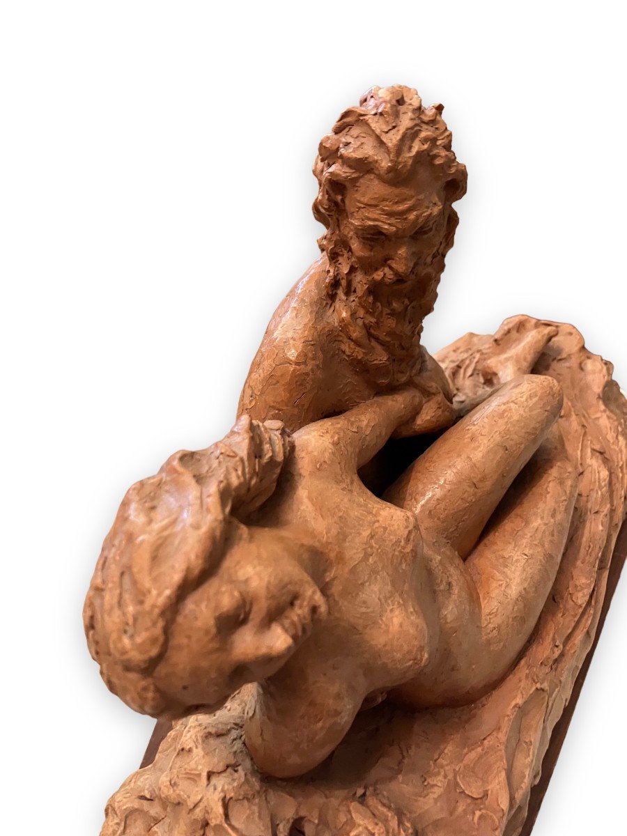 Terracotta Couple XIXth Statue By H. Moreau-photo-3