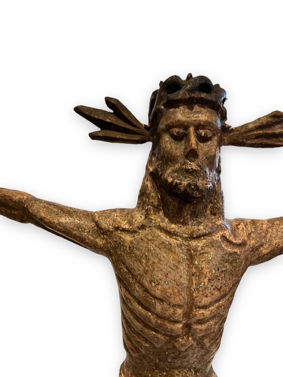 Important 16th Century Redeemer Christ In Polychrome And Gilded Wood-photo-3