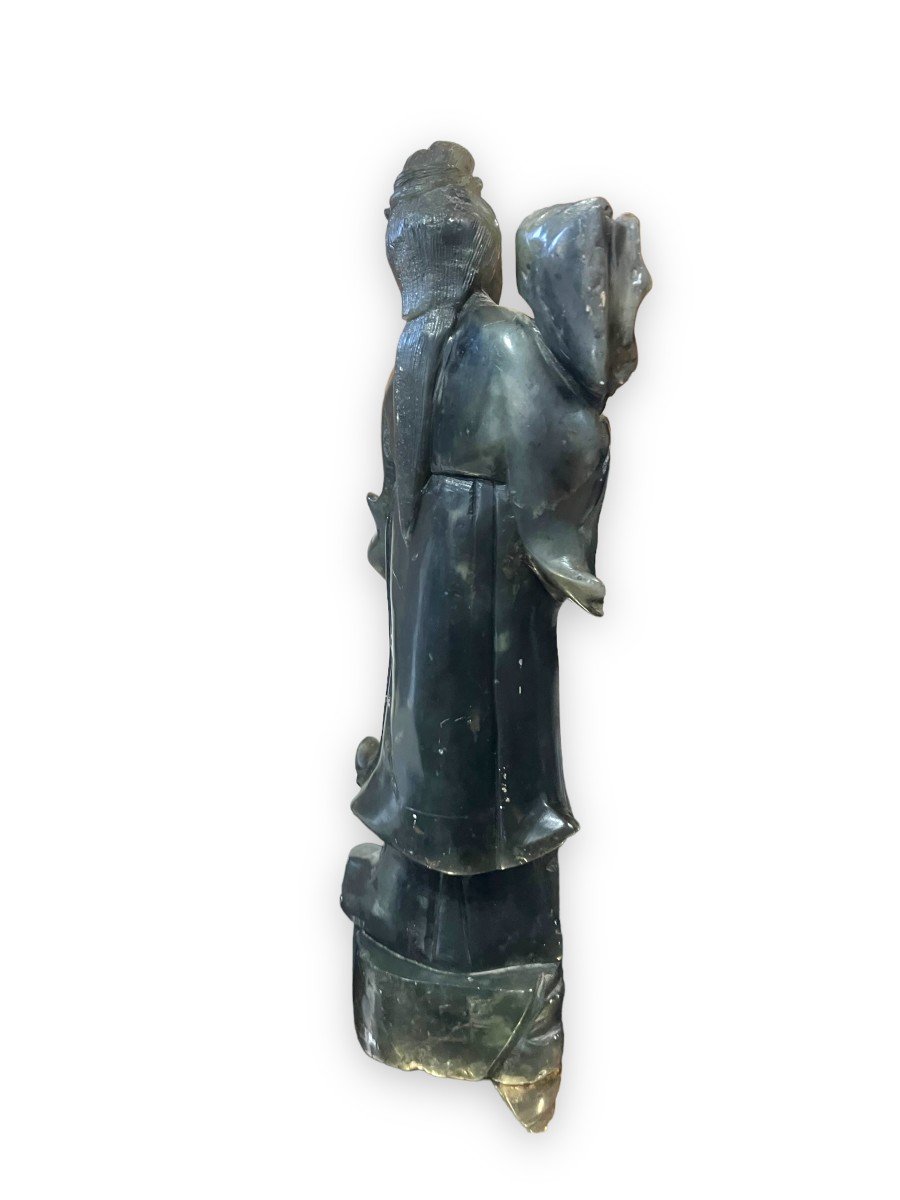 Guanyin Nephrite Green Jade Statuette-photo-2