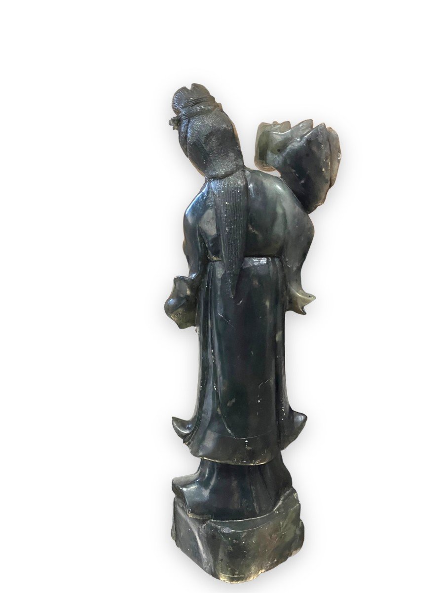 Guanyin Nephrite Green Jade Statuette-photo-8