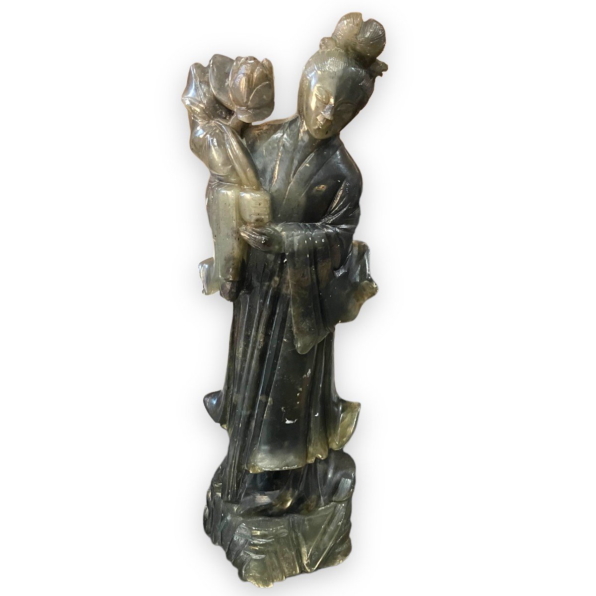 Guanyin Nephrite Green Jade Statuette