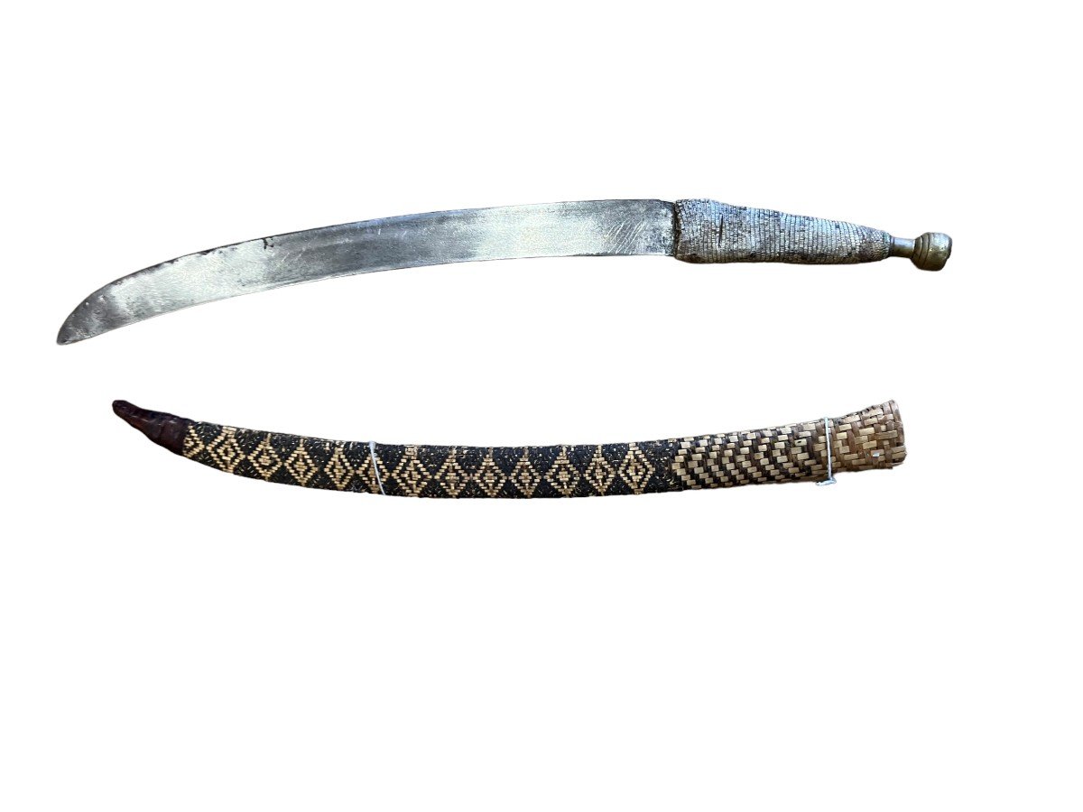 Machette Africaine En Peau De Serpent Et Osier Tressé-photo-4