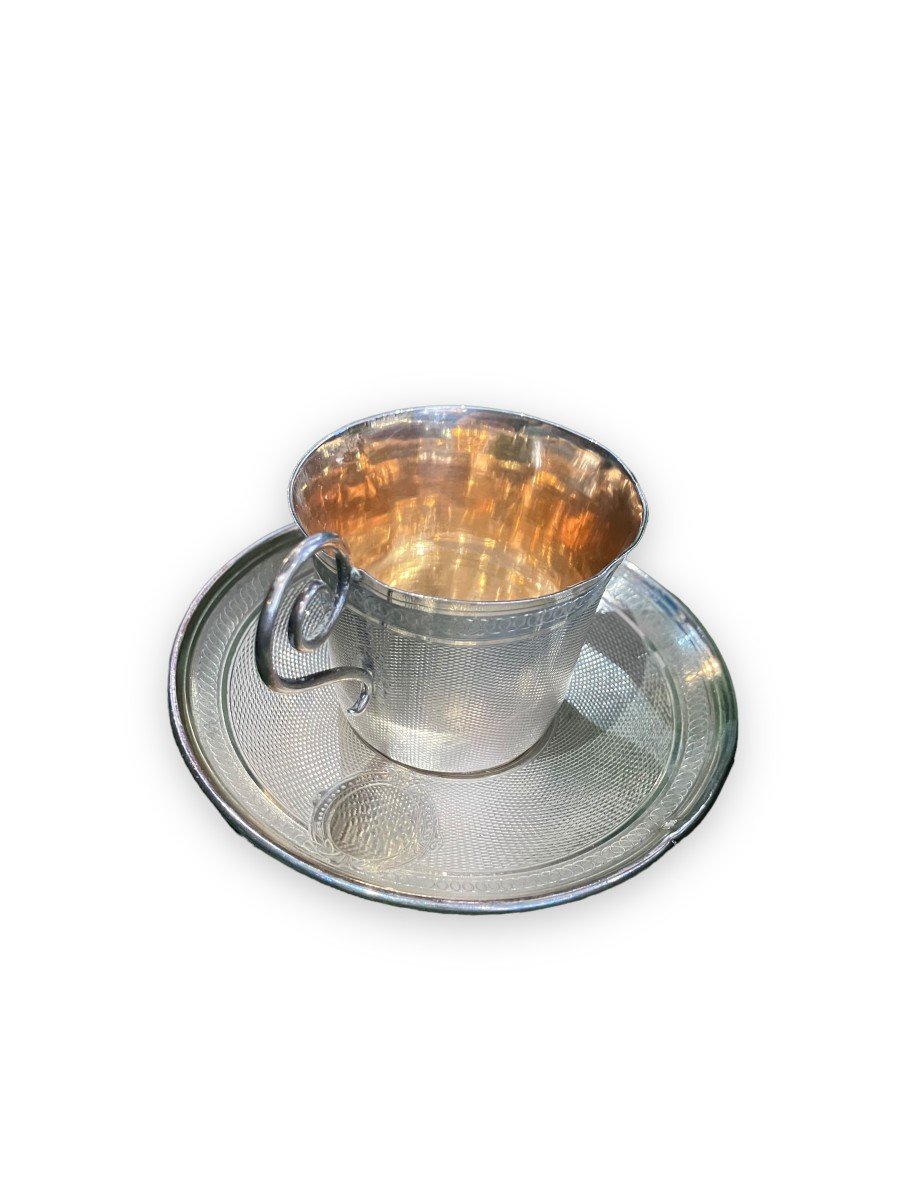 Silver Cup And Saucer With Guilloche Decor In Sterling Silver-photo-4