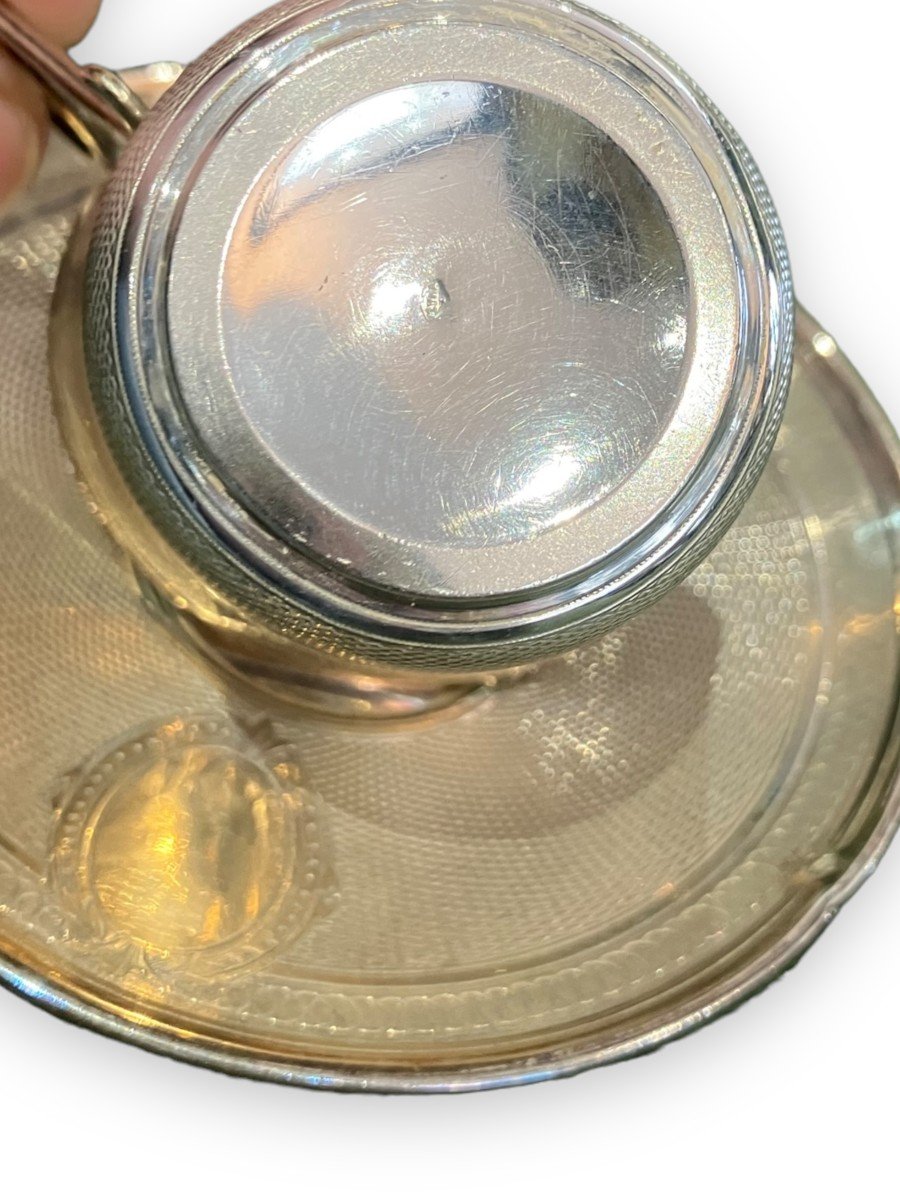 Silver Cup And Saucer With Guilloche Decor In Sterling Silver-photo-1