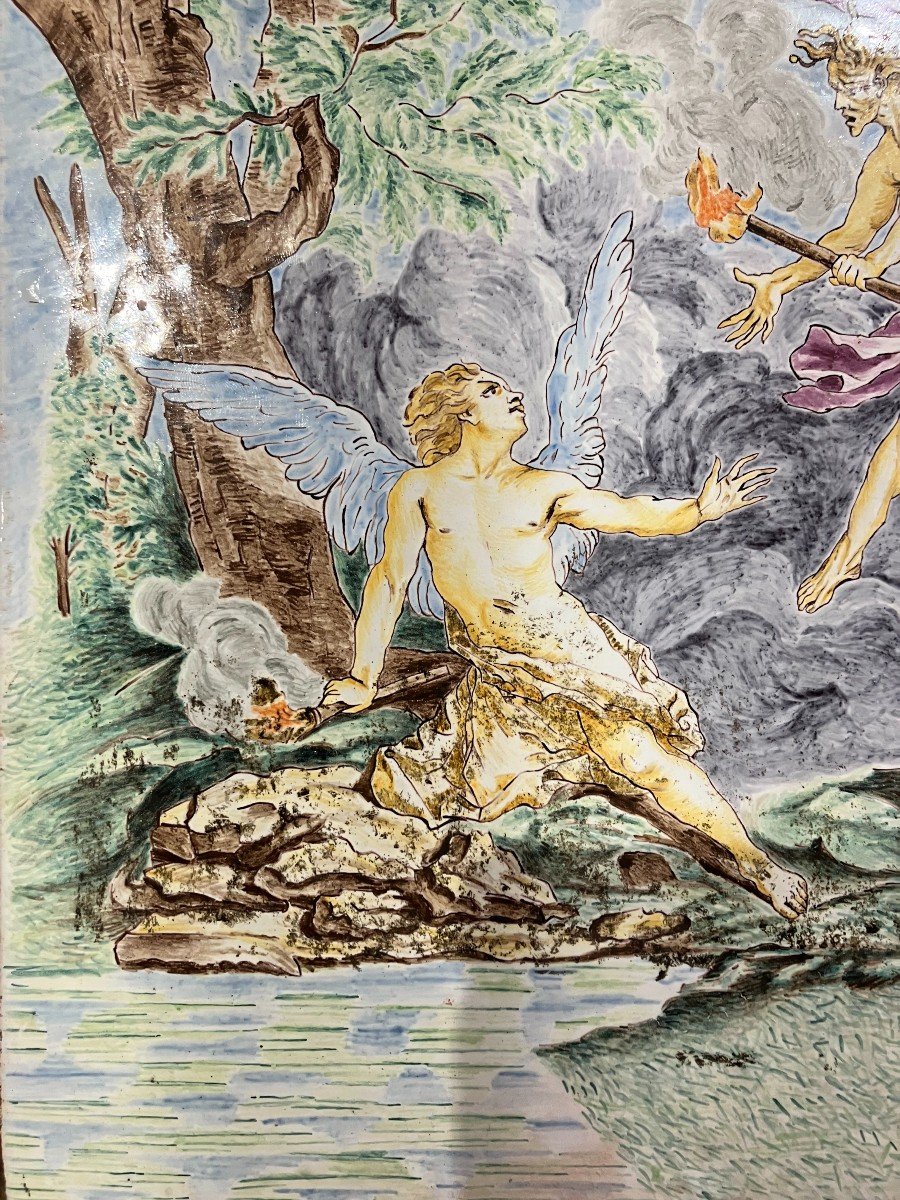 Angel And Demon Polychrome Ceramic Plate By M. Monduit For Maison Pichenot Paris-photo-2