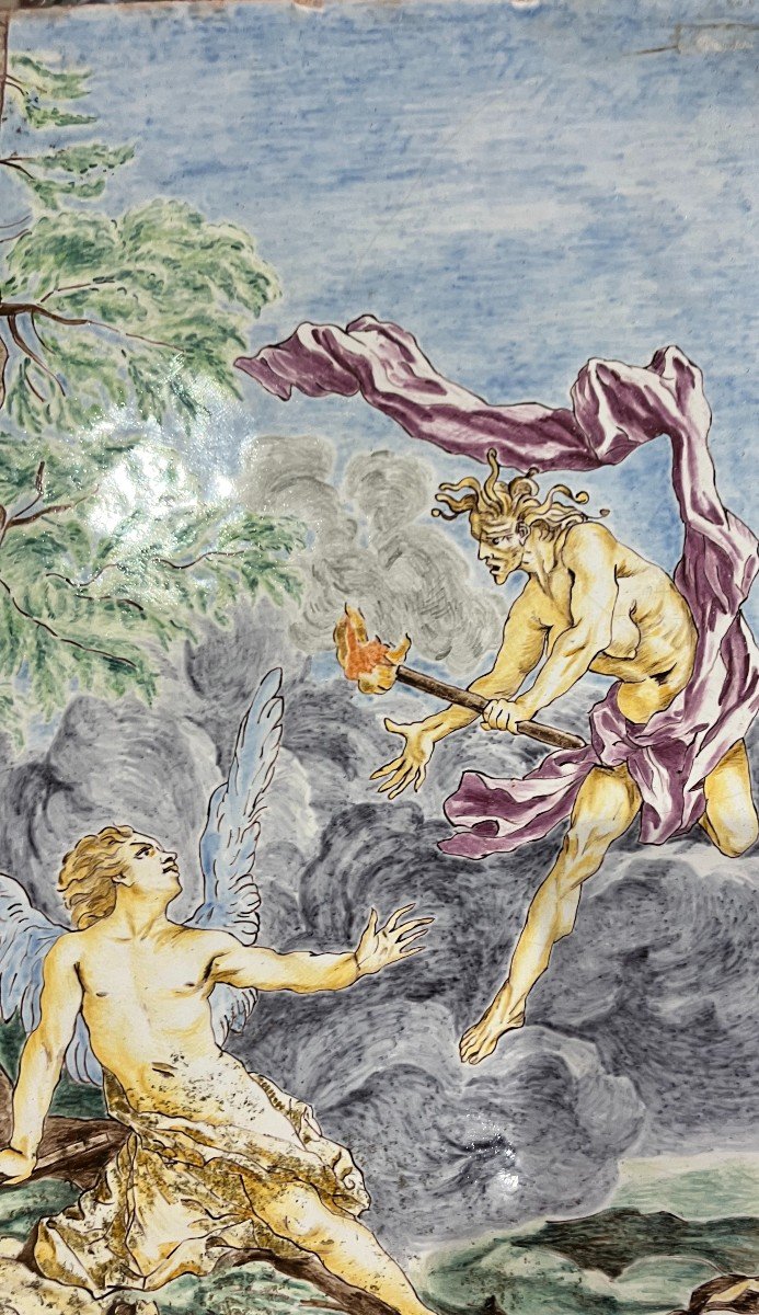 Angel And Demon Polychrome Ceramic Plate By M. Monduit For Maison Pichenot Paris-photo-3