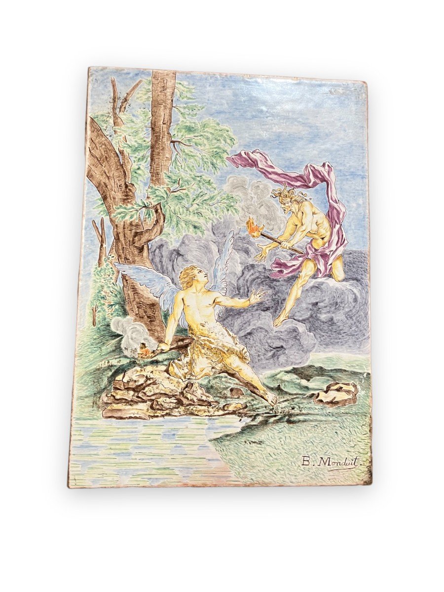 Angel And Demon Polychrome Ceramic Plate By M. Monduit For Maison Pichenot Paris-photo-3