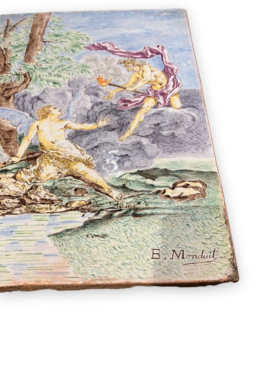 Angel And Demon Polychrome Ceramic Plate By M. Monduit For Maison Pichenot Paris-photo-6