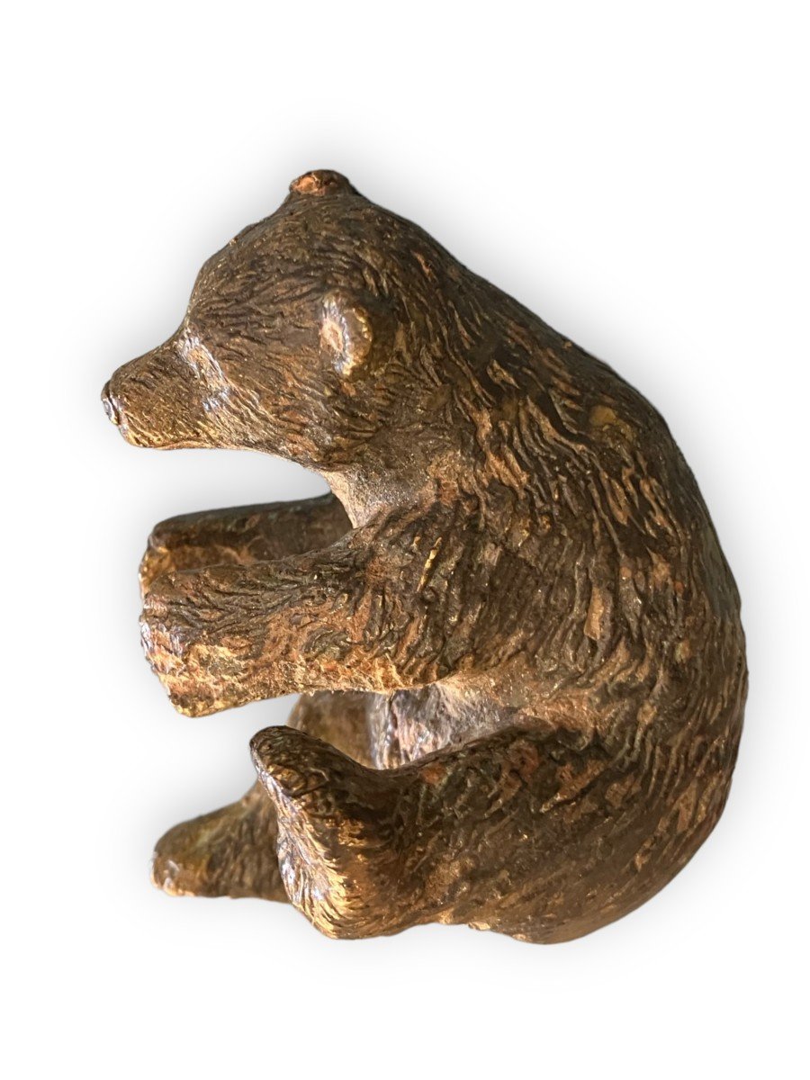 Petit Bronze Bavarois Ours Couché-photo-1