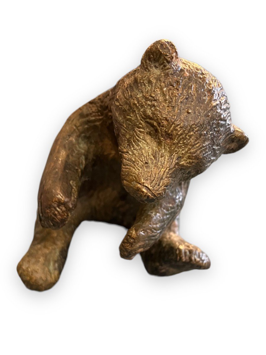 Petit Bronze Bavarois Ours Couché-photo-4