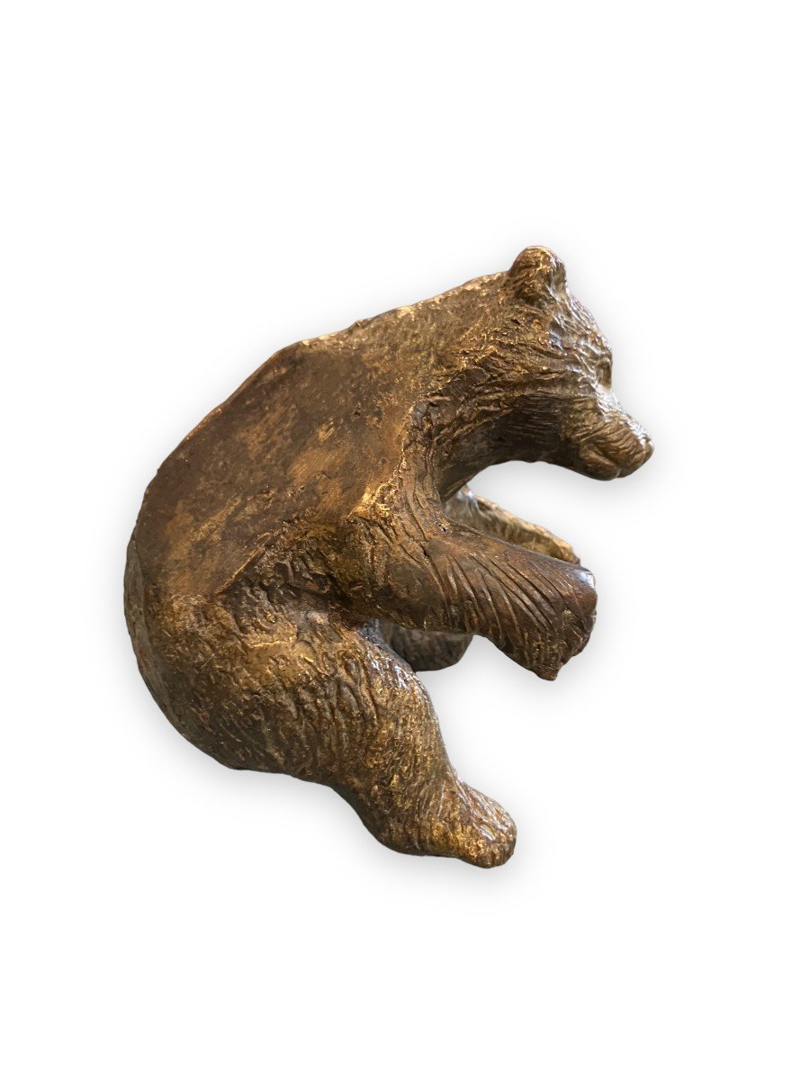 Petit Bronze Bavarois Ours Couché-photo-5