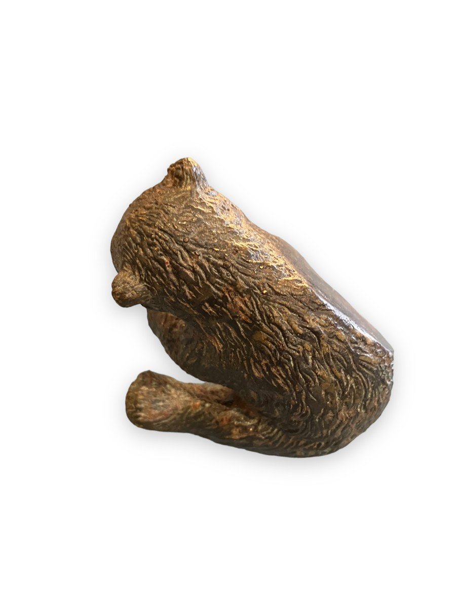 Petit Bronze Bavarois Ours Couché-photo-7