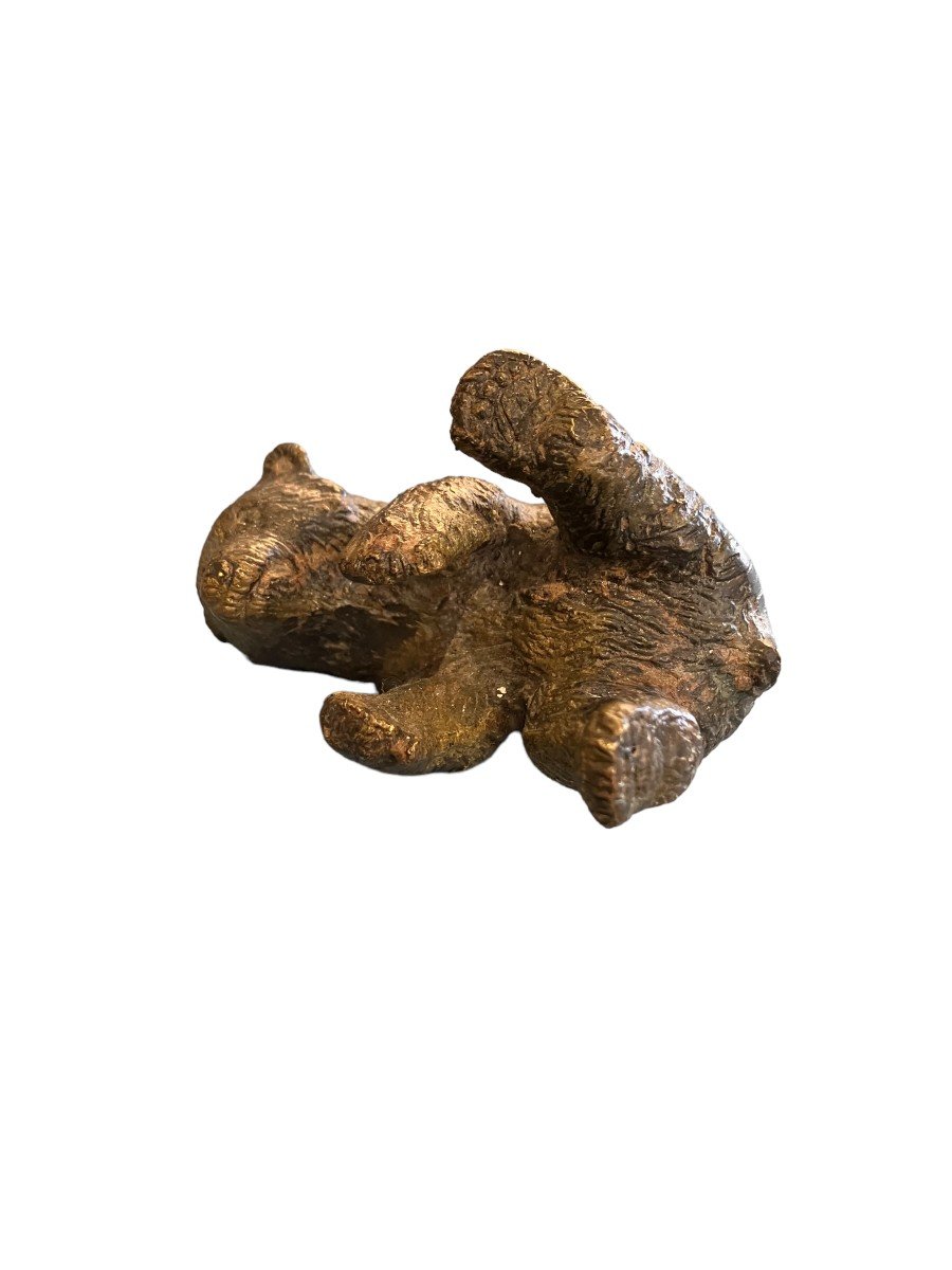 Petit Bronze Bavarois Ours Couché-photo-8