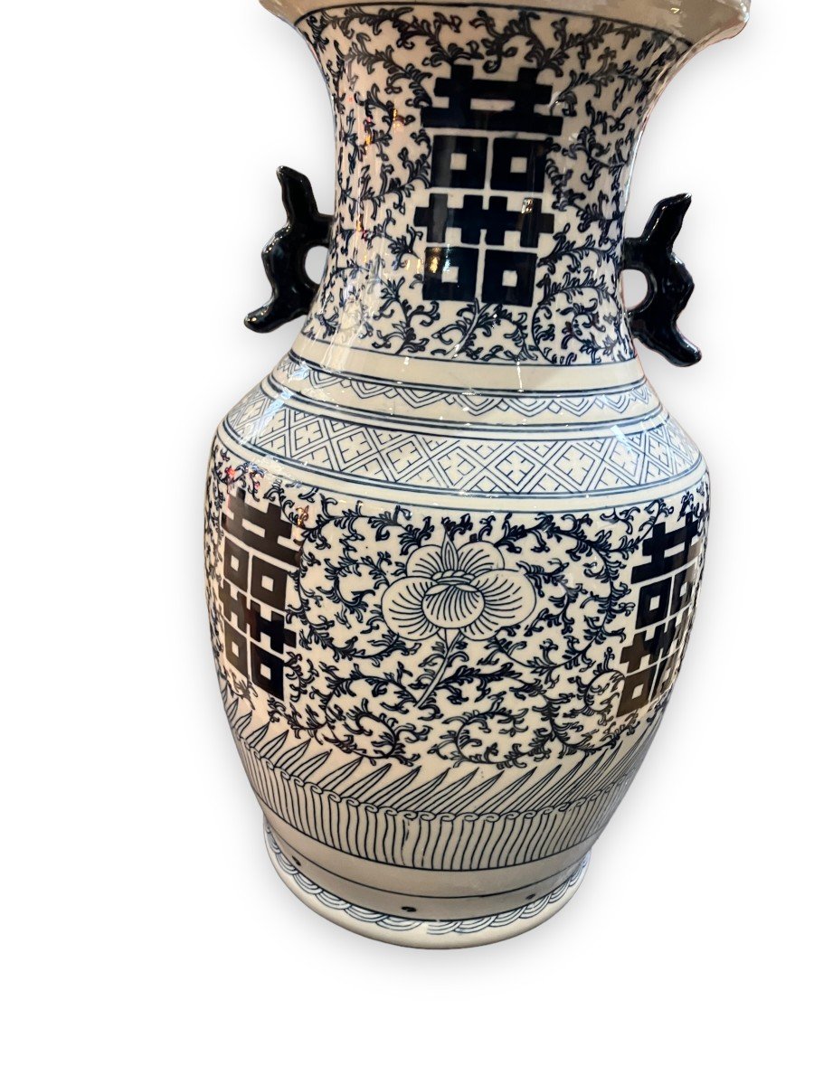 Vase Chinois En Porcelaine Blanche Et Bleue-photo-5