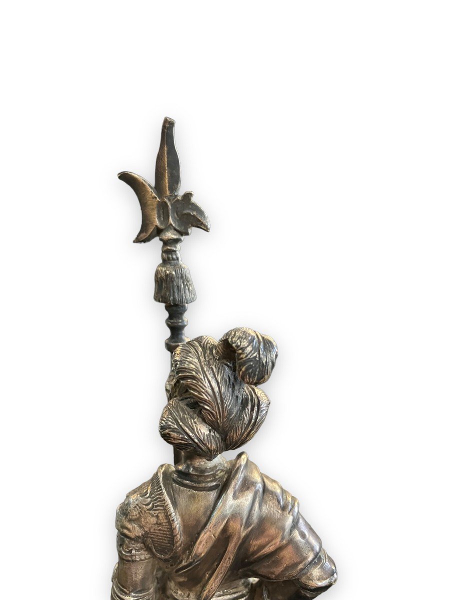 Statuette In Silver Bronze Conquistador Signed Roche-photo-2